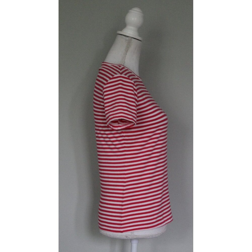 J. McLaughlin Allie Tee Bright Coral & White Striped Shirt Top, Size S Small - Picture 5 of 11